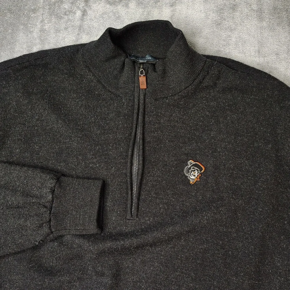 OSU Cowboys Turtleson Sweater Mens 2XL Gray 100% Merino Wool 1/4‎ Zip Poly Lined